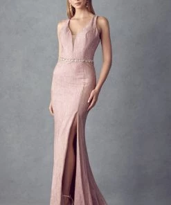 Prom Fitted Strappy Back Glitter Gown By Juliet 237