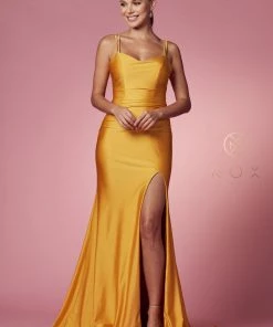 Prom Fitted Strappy Back Slit Gown By Nox Anabel T481 48 Prom Fitted Strappy Back Slit Gown By Nox Anabel T481
