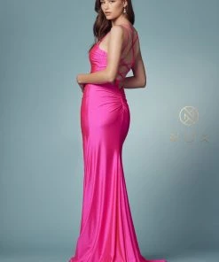 Prom Fitted Strappy Back Slit Gown By Nox Anabel T481 58 Prom Fitted Strappy Back Slit Gown By Nox Anabel T481