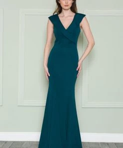 Fitted V-Neck Jersey Gown By Poly USA 8726
