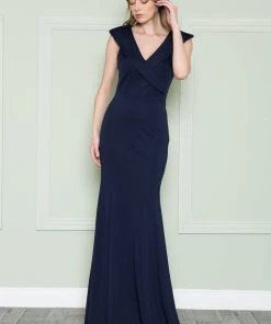 Fitted V-Neck Jersey Gown By Poly USA 8726 14 Fitted V-Neck Jersey Gown By Poly USA 8726