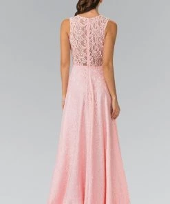 Floor Length Sleeveless Beaded Lace Dress By Elizabeth K GL1460