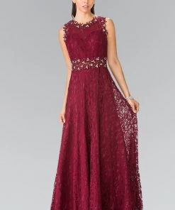 Floor Length Sleeveless Beaded Lace Dress By Elizabeth K GL1460