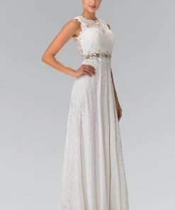 Floor Length Sleeveless Beaded Lace Dress By Elizabeth K GL1460