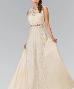 Floor Length Sleeveless Beaded Lace Dress By Elizabeth K GL1460