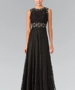 Floor Length Sleeveless Beaded Lace Dress By Elizabeth K GL1460