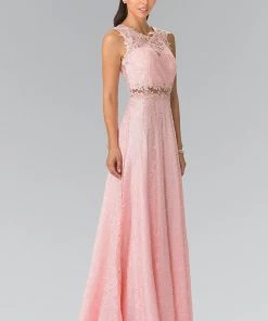 Floor Length Sleeveless Beaded Lace Dress By Elizabeth K GL1460