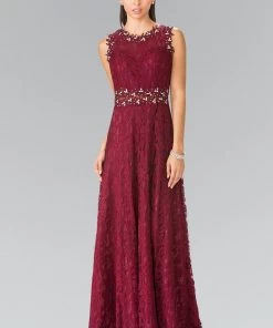 Floor Length Sleeveless Beaded Lace Dress By Elizabeth K GL1460