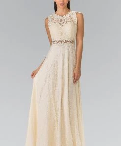 Floor Length Sleeveless Beaded Lace Dress By Elizabeth K GL1460