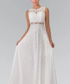 Floor Length Sleeveless Beaded Lace Dress By Elizabeth K GL1460