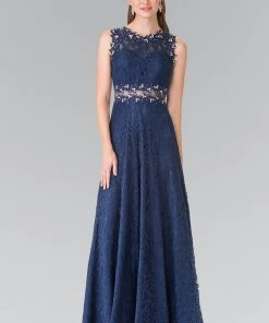 Floor Length Sleeveless Beaded Lace Dress By Elizabeth K GL1460