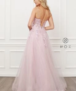 Floral Applique Tulle Gown By Nox Anabel T449