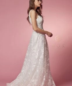 Floral Applique A-line Wedding Dress By Nox Anabel JE922 13 Floral Applique A-line Wedding Dress By Nox Anabel JE922