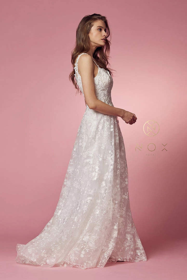 Floral Applique A-line Wedding Dress By Nox Anabel JE922 7 Floral Applique A-line Wedding Dress By Nox Anabel JE922