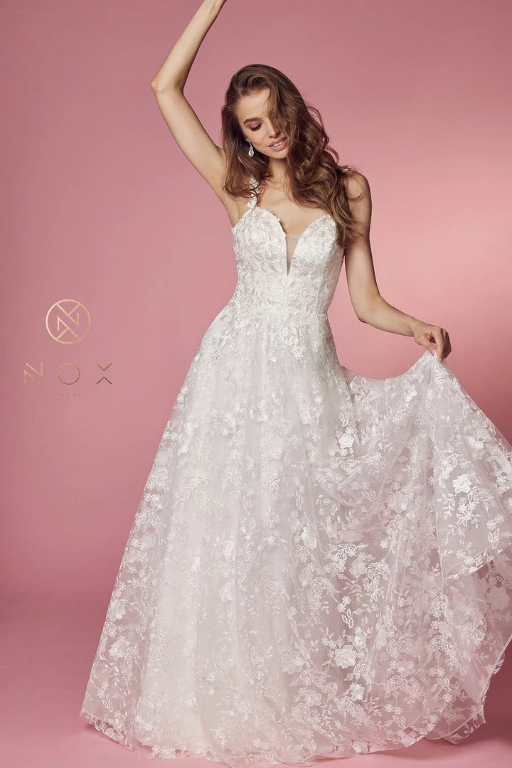 Floral Applique A-line Wedding Dress By Nox Anabel JE922 3 Floral Applique A-line Wedding Dress By Nox Anabel JE922