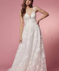 Floral Applique A-line Wedding Dress By Nox Anabel JE922 11 Floral Applique A-line Wedding Dress By Nox Anabel JE922
