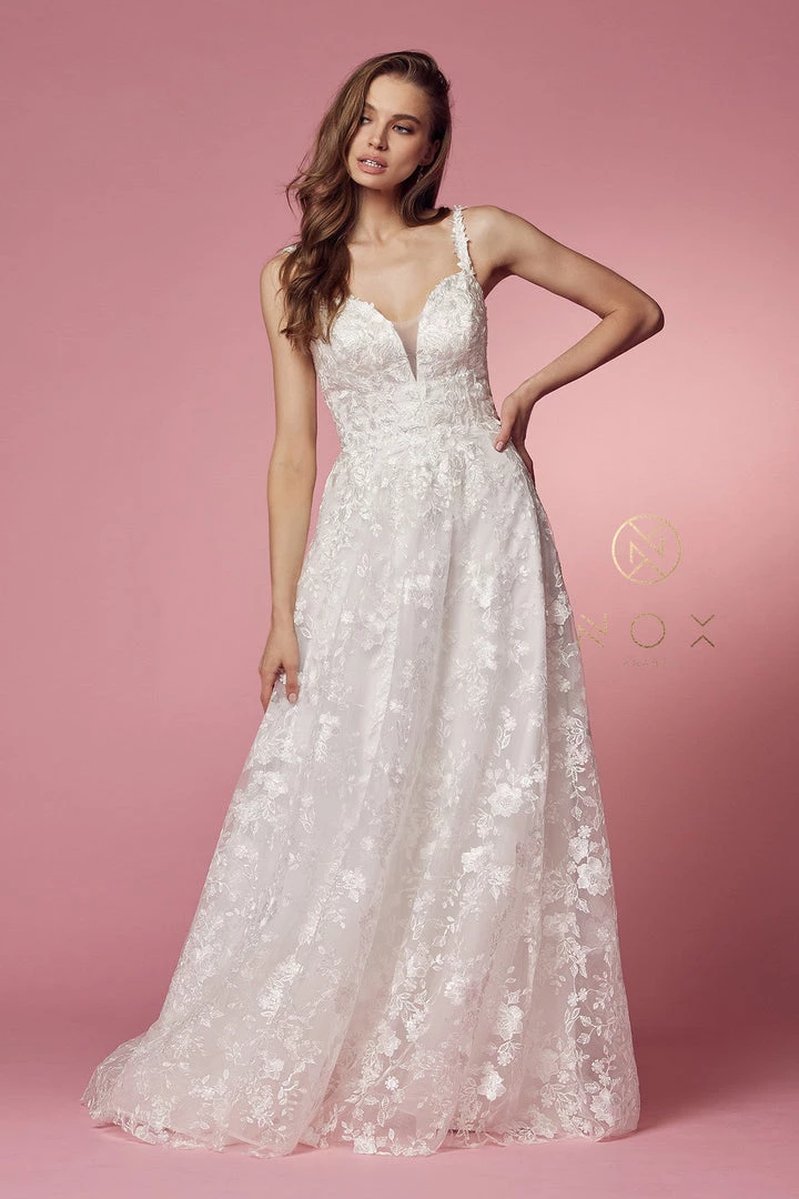 Floral Applique A-line Wedding Dress By Nox Anabel JE922 5 Floral Applique A-line Wedding Dress By Nox Anabel JE922