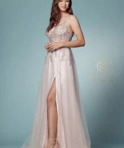 Prom Floral Applique Corset Style Gown By Nox Anabel S1015