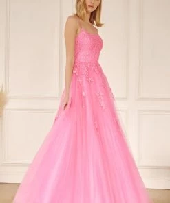 Floral Applique Corset Tulle Gown By Juliet 260 Prom 34 Floral Applique Corset Tulle Gown By Juliet 260 Prom