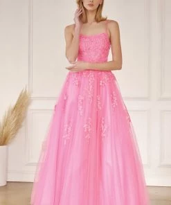 Floral Applique Corset Tulle Gown By Juliet 260 Prom 33 Floral Applique Corset Tulle Gown By Juliet 260 Prom