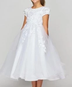 Flower Girl Dresses Floral Applique Girls Short Sleeve Dress By Cinderella Couture 2013