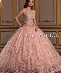Quinceañera Floral Applique Illusion Quinceanera Dress By House Of Wu 26935