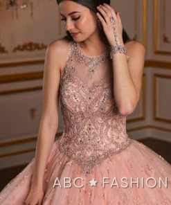 Quinceañera Floral Applique Illusion Quinceanera Dress By House Of Wu 26935