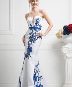 Prom Floral Applique Mermaid Gown By Cinderella Divine KD052