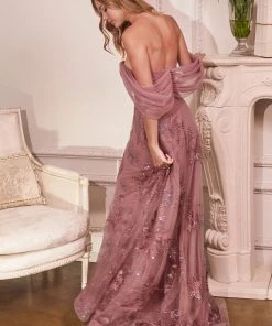 Prom Floral Applique Off Shoulder Gown By Cinderella Divine OC008