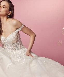 Floral Applique Off Shoulder Gown By Nox Anabel JH925 Prom
