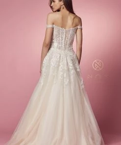 Floral Applique Off Shoulder Gown By Nox Anabel JH925 Prom