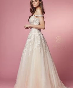 Floral Applique Off Shoulder Gown By Nox Anabel JH925 Prom