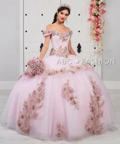 LA Glitter By House Of Wu QuinceaƱera Floral Applique Off Shoulder Quinceanera Dress By LA Glitter 24054
