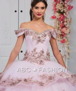 LA Glitter By House Of Wu Quinceañera Floral Applique Off Shoulder Quinceanera Dress By LA Glitter 24054
