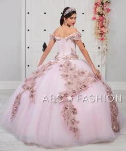 LA Glitter By House Of Wu Quinceañera Floral Applique Off Shoulder Quinceanera Dress By LA Glitter 24054