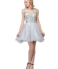 Floral Applique Short Illusion Dress By Star Box 17267