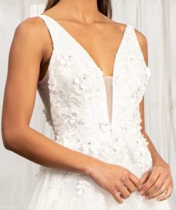 Floral Applique Slit Gown By Elizabeth K GL3012 16 Floral Applique Slit Gown By Elizabeth K GL3012