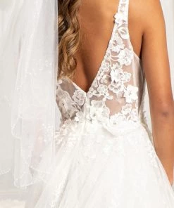 Floral Applique Slit Gown By Elizabeth K GL3012 17 Floral Applique Slit Gown By Elizabeth K GL3012