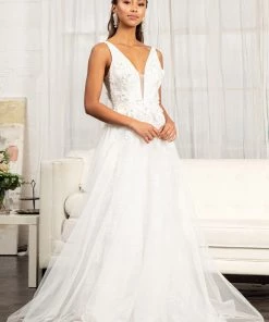 Floral Applique Slit Gown By Elizabeth K GL3012 14 Floral Applique Slit Gown By Elizabeth K GL3012