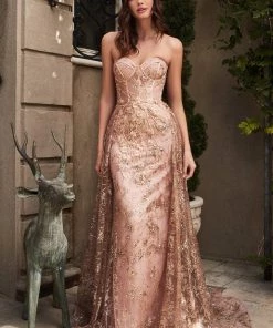 Prom Floral Applique Strapless Fitted Gown By Cinderella Divine CB046