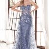 Prom Floral Applique Strapless Fitted Gown By Cinderella Divine CB046