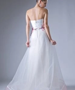 Floral Applique Strapless Gown By Cinderella Divine G1024 Prom