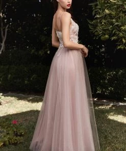 Prom Floral Applique Tulle Gown By Cinderella Divine CB075