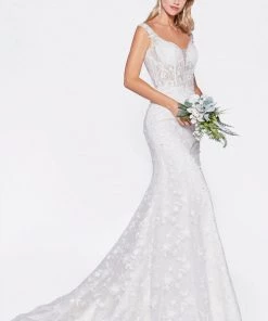 Floral Applique V-Neck Mermaid Dress By Cinderella Divine TY01