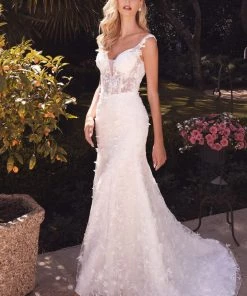 Floral Applique V-Neck Mermaid Dress By Cinderella Divine TY01