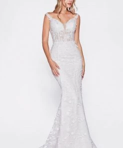 Floral Applique V-Neck Mermaid Dress By Cinderella Divine TY01