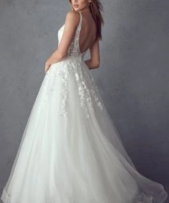 Prom Floral Applique White Illusion Gown By Juliet 248