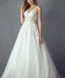 Prom Floral Applique White Illusion Gown By Juliet 248