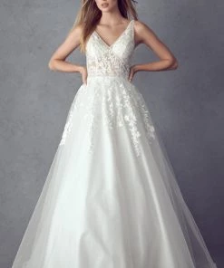 Prom Floral Applique White Illusion Gown By Juliet 248