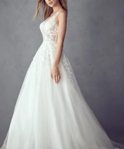 Prom Floral Applique White Illusion Gown By Juliet 248